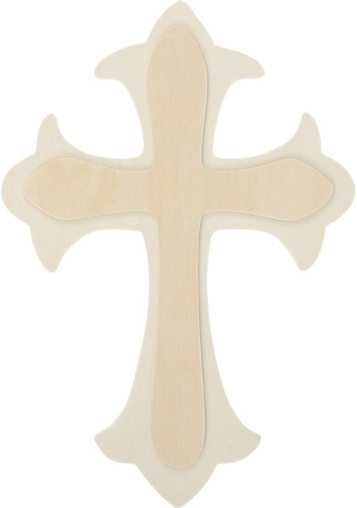Large Fleur De Lis Cross Shape Unpainted Wood Surface