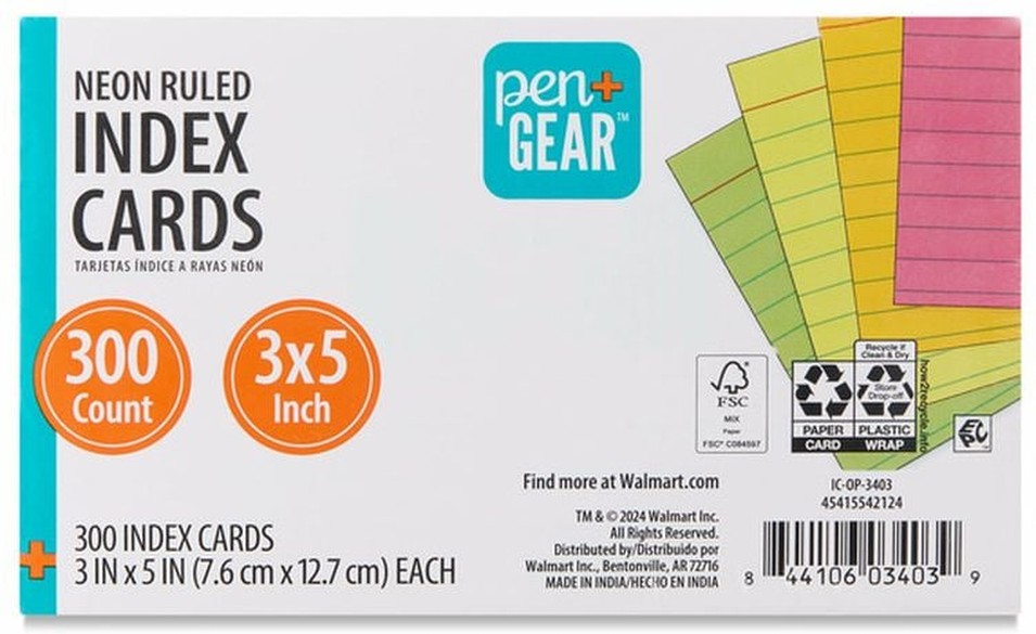 Neon Ruled Index Cards