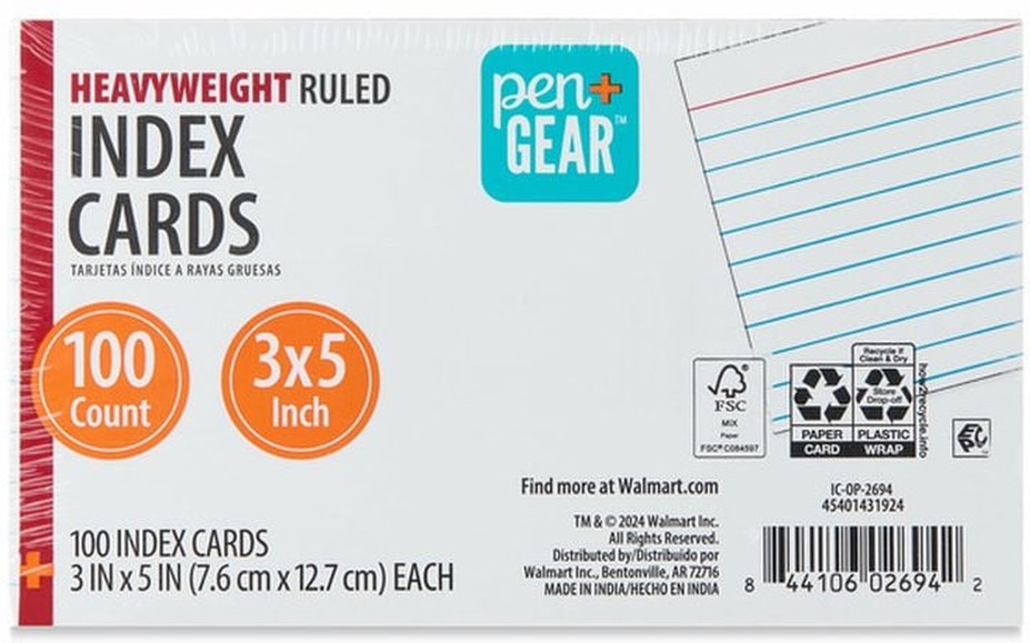 White Heavyweight Ruled Index Cards