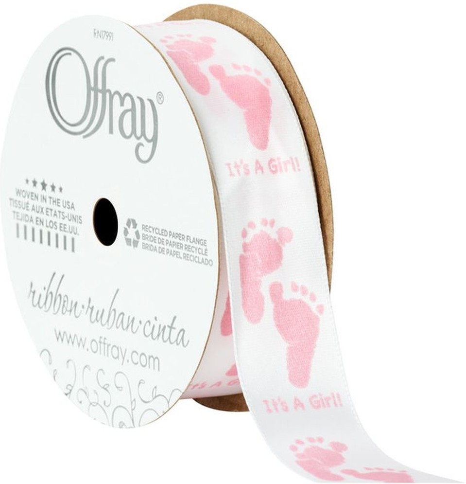 7/8" Carnation Pink Footprint Ribbon