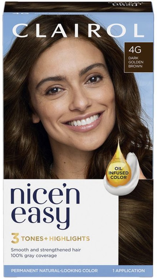 Permanent Hair Color, 3 Tones + Highlights, 4G Dark Golden Brown