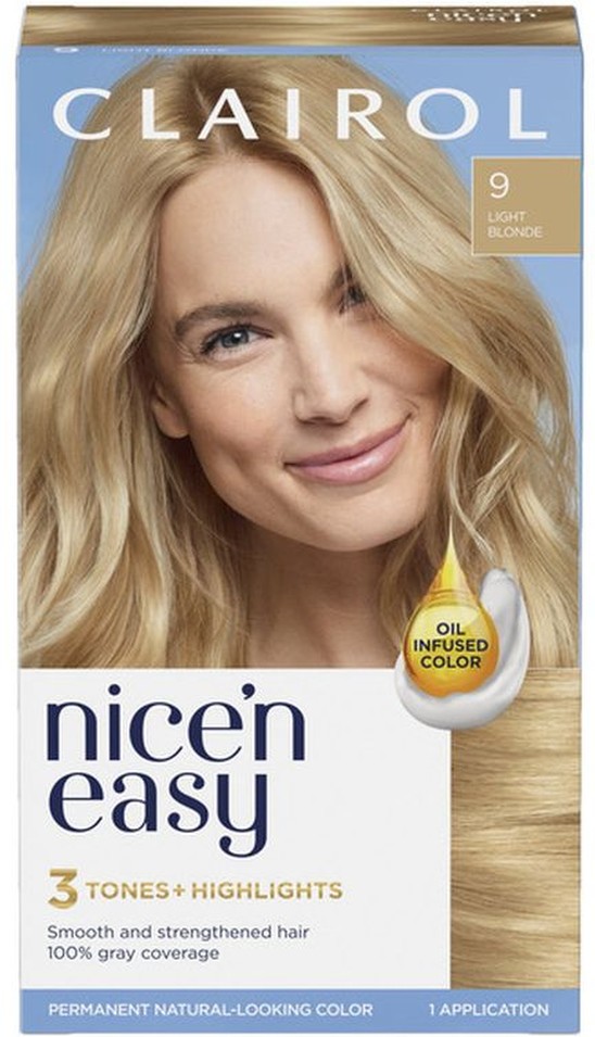 Permanent Hair Color, 3 Tones + Highlights, 9 Light Blonde