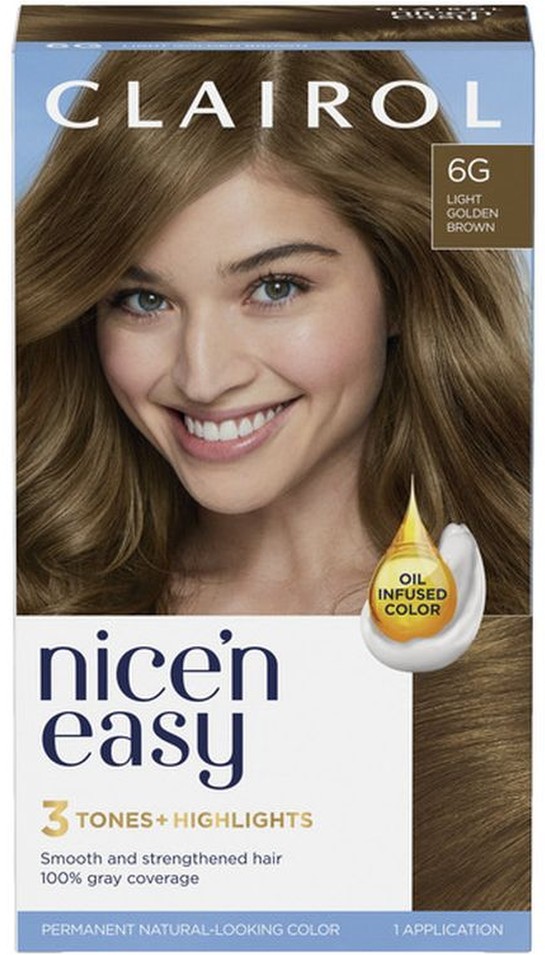 Permanent Hair Color, 3 Tones + Highlights, 6G Light Golden Brown