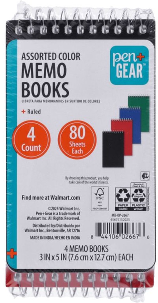 3" x 5" 80 Sheets Spiral Bound Ruled Memo Book