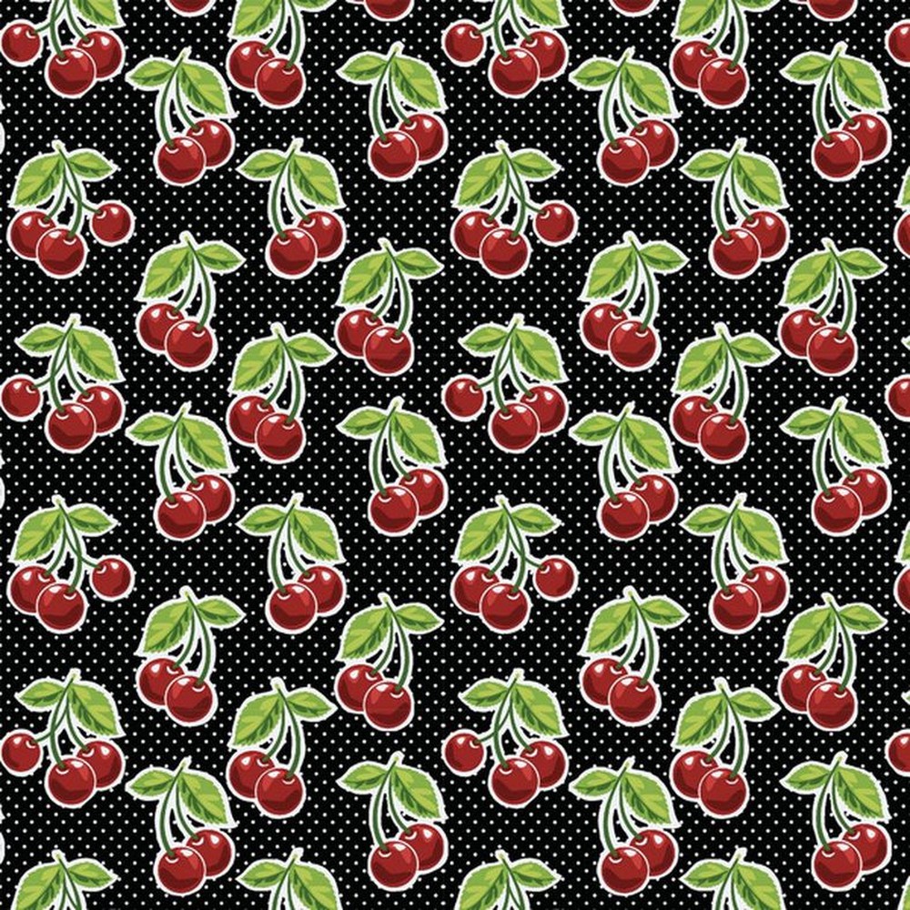 100% Cotton 18 x 21 Cherries Print Onyx Color Pre-cut Fat Quarter