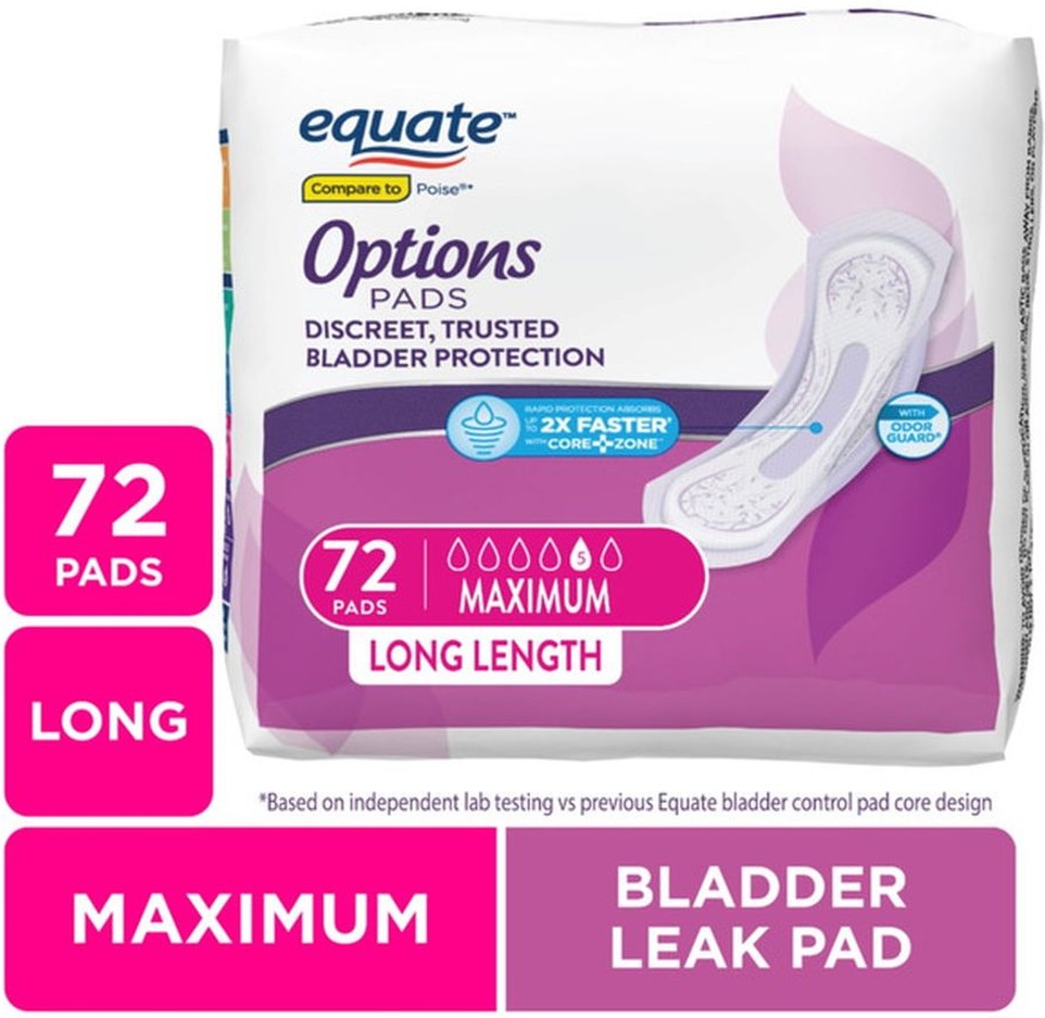 Long Maximum Options Incontinence Pads for Women