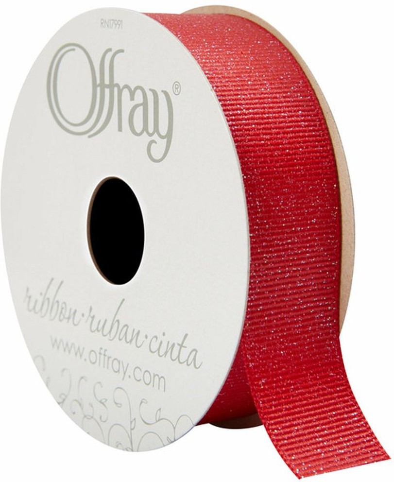 Grosgrain Glitter Polyester Ribbon - Red