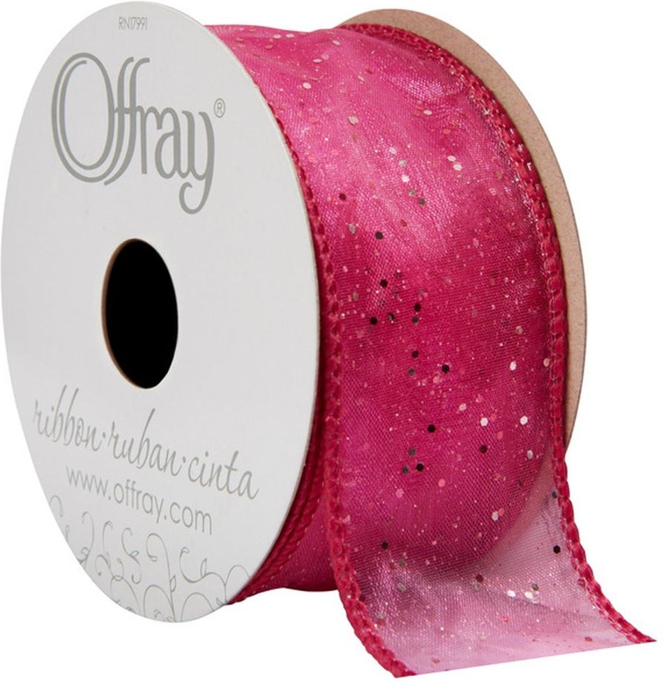 1.5" Hot Pink Wired Cosmic Glitz Ribbon