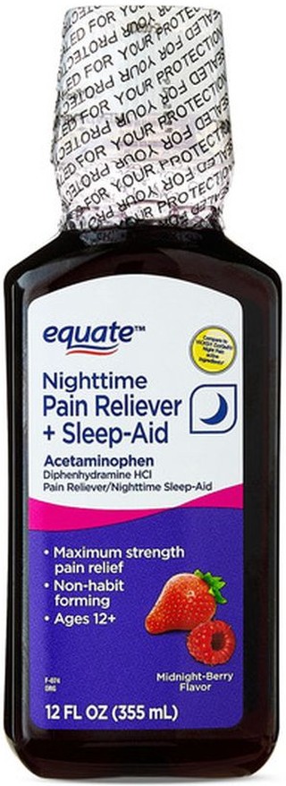 Night Time Acetaminophen 1,000 Mg Pain Reliever, Diphenhydramine Hci 50 Mg Nighttime Sleep-aid Liquid, Midnight-berry