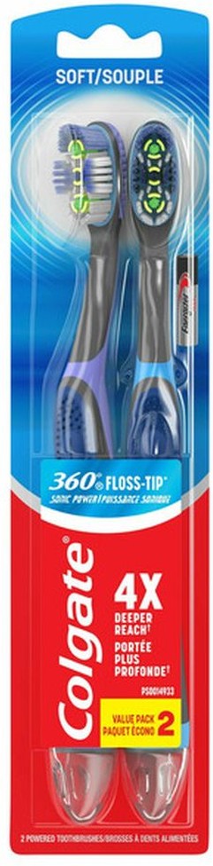 Floss-Tip Electric Toothbrushes, Battery Powered, Soft