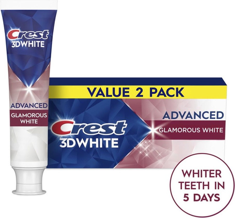 3D White Advanced Glamorous White Toothpaste, 3.3 oz, Pack of 2