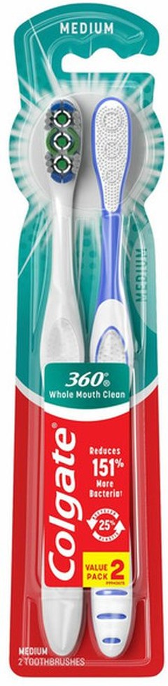 360 Medium Toothbrushes with Tongue Cleaner