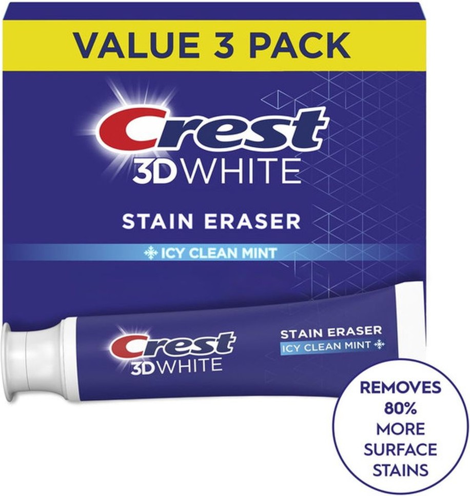 3D White Stain Eraser Toothpaste, Icy Clean Mint, 3.8oz Pack of 3