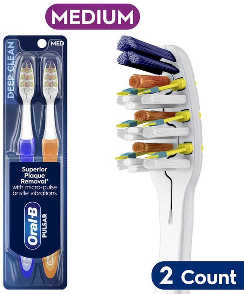 Vibrating Pulsar Battery Toothbrush w/Microban, Plaque Remover for Teeth, Medium