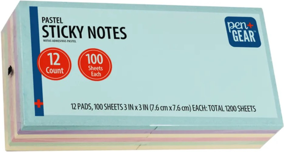 1200-Sheets Paper Sticky Notes - Pastel - 3" x 3"